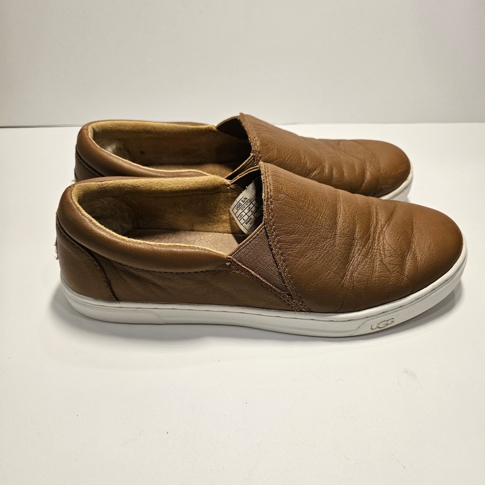 UGG Kitlyn Brown Pebbled Leather Slip On Sneakers Shearling Lined Womens 6 - Picture 13 of 13
